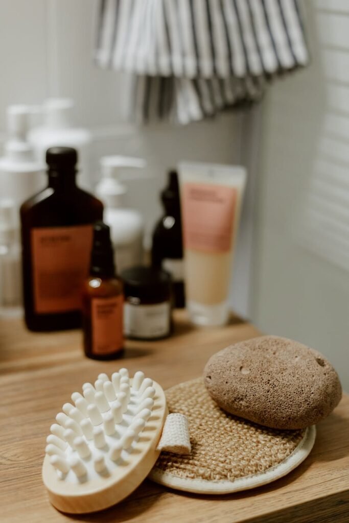 bathroom corner with cosmetics