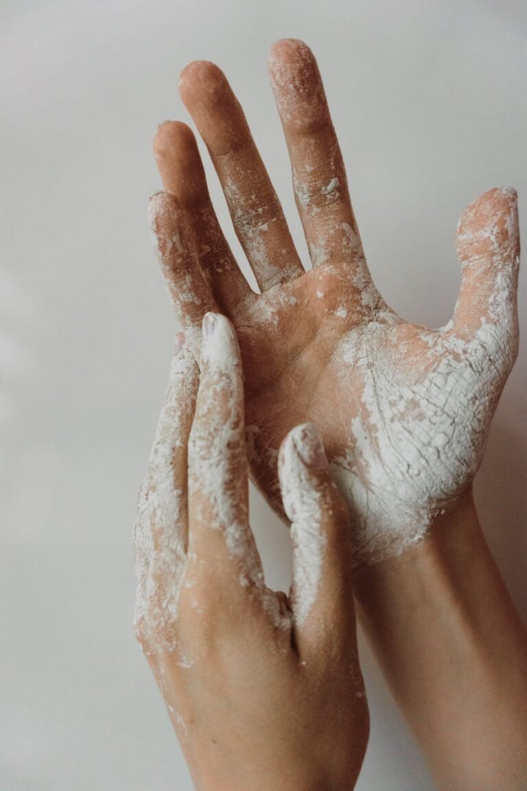 powder from lotion on hands