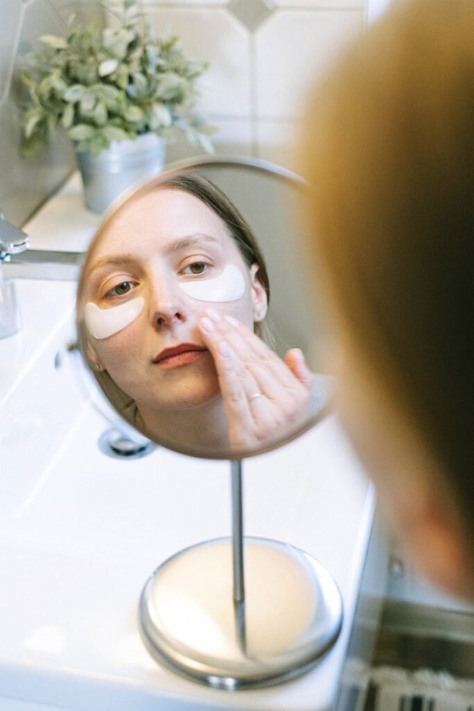 woman with white face mask